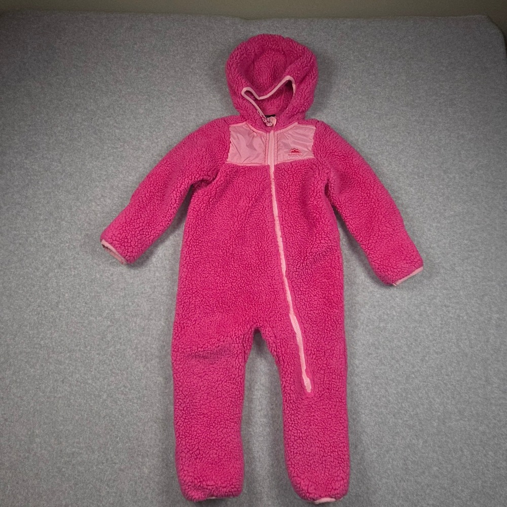 Snozu Pink Fleece Hooded Bunting One-Piece Suit with Mitten Cuffs Size 24M